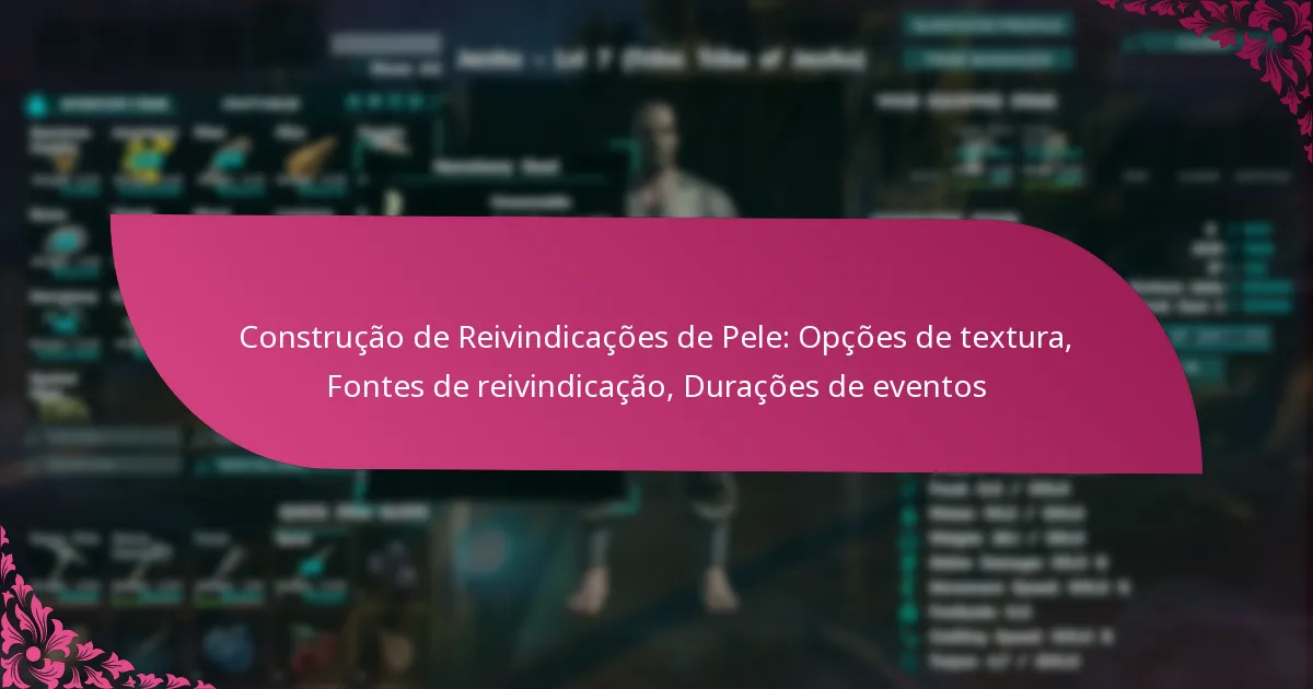Construção de Reivindicações de Pele: Opções de textura, Fontes de reivindicação, Durações de eventos