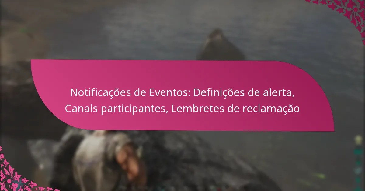 Notificações de Eventos: Definições de alerta, Canais participantes, Lembretes de reclamação
